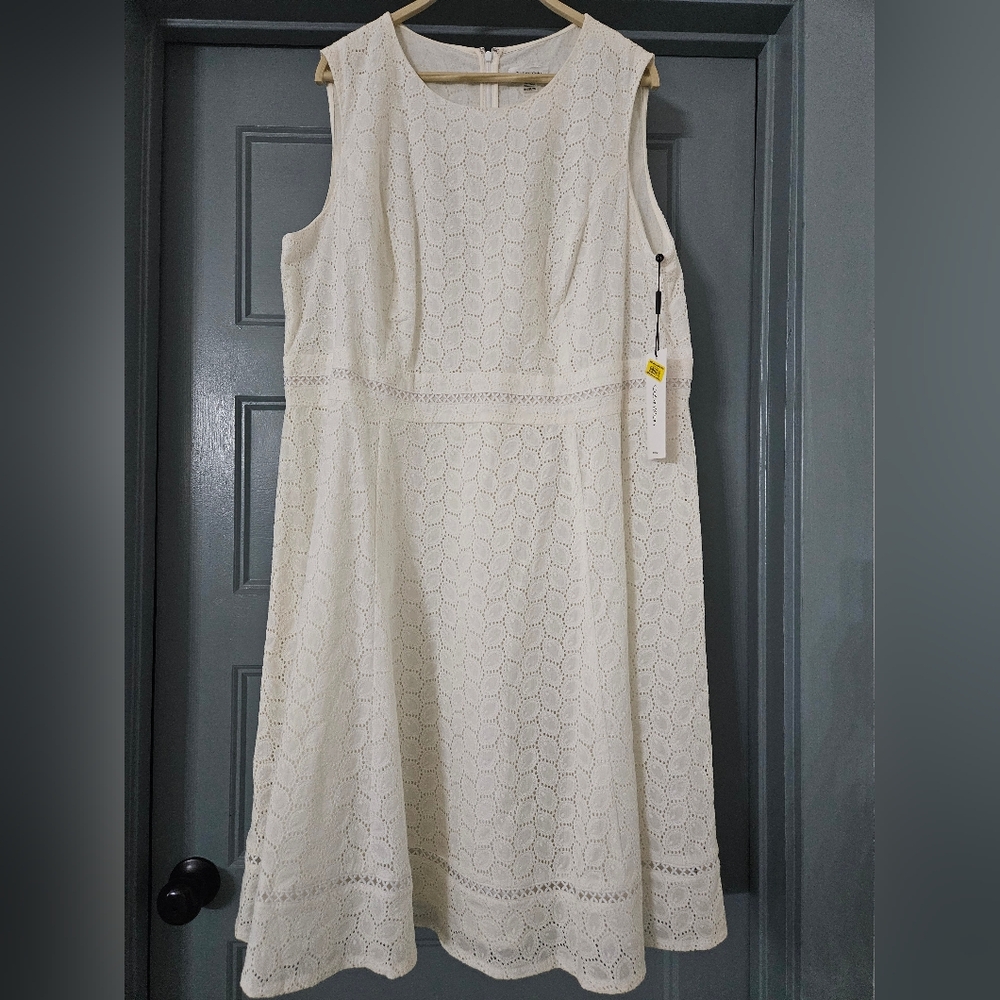 Calvin Klein Cream Lined 100% Cotton Dress, NWT, 18W, Retails $128